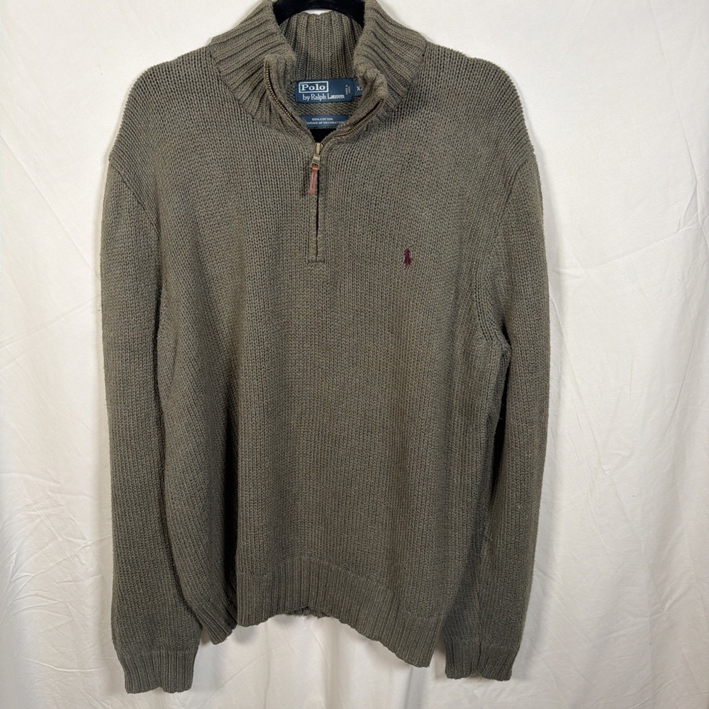 Polo Ralph Lauren‎ Quarter Zip Sweater Mens XL Cotton Olive Green